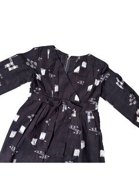 Vintage Black Dress Abstract White  Handmade 1950s Mid Century Long Sleeves